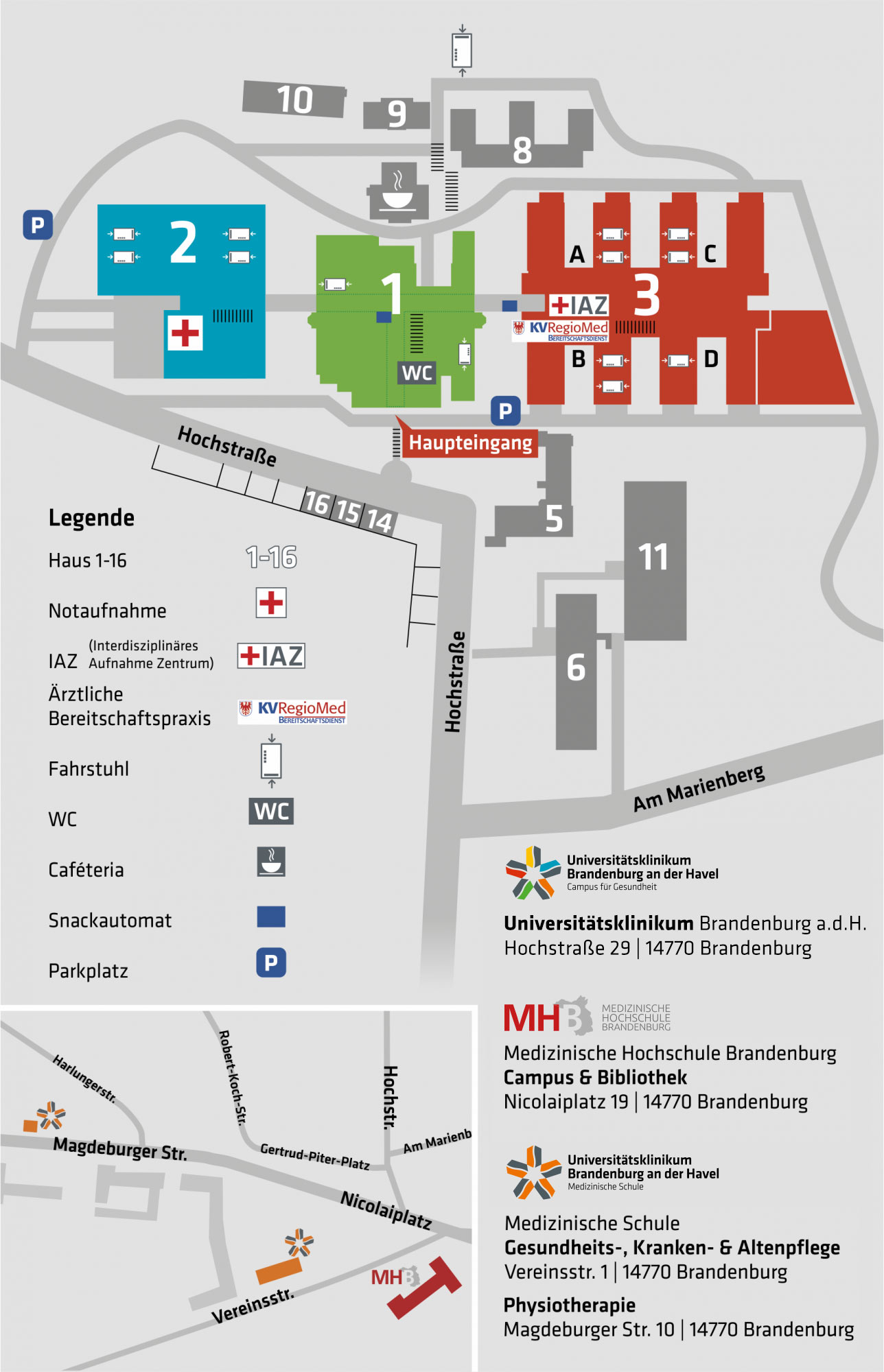 Lageplan Universitätsklinikum Brandenburg an der Havel
